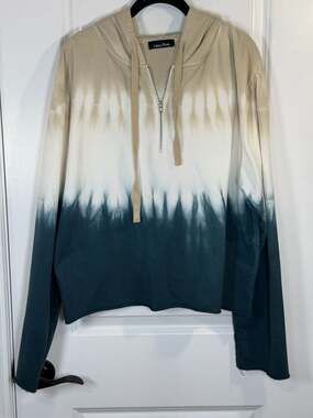 Lea & Viola Dip Dye Quarter Zip Raw Hem Hoodie Size L